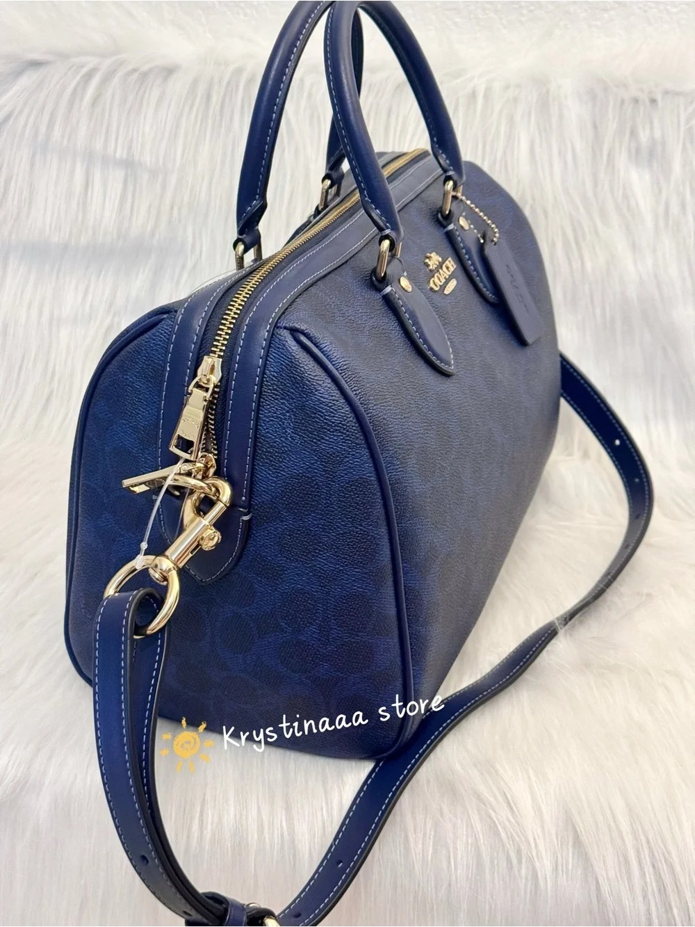 Coach Rowan Large Satchel Bag In Signature Canvas CEY74 Navy NWT